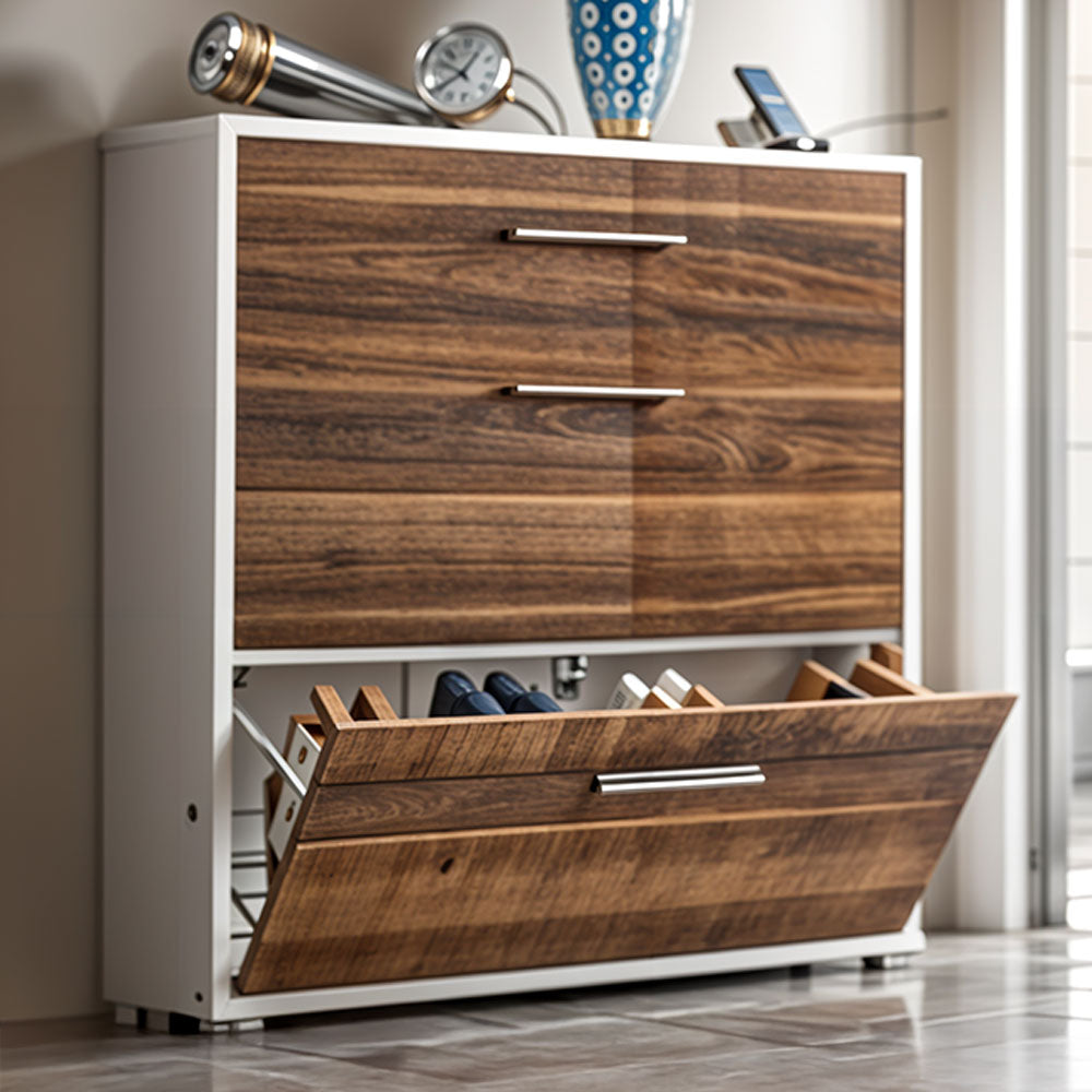 Shoe Cabinet, 83 × 30 × 118 cm - Brown and White  - AZ40060