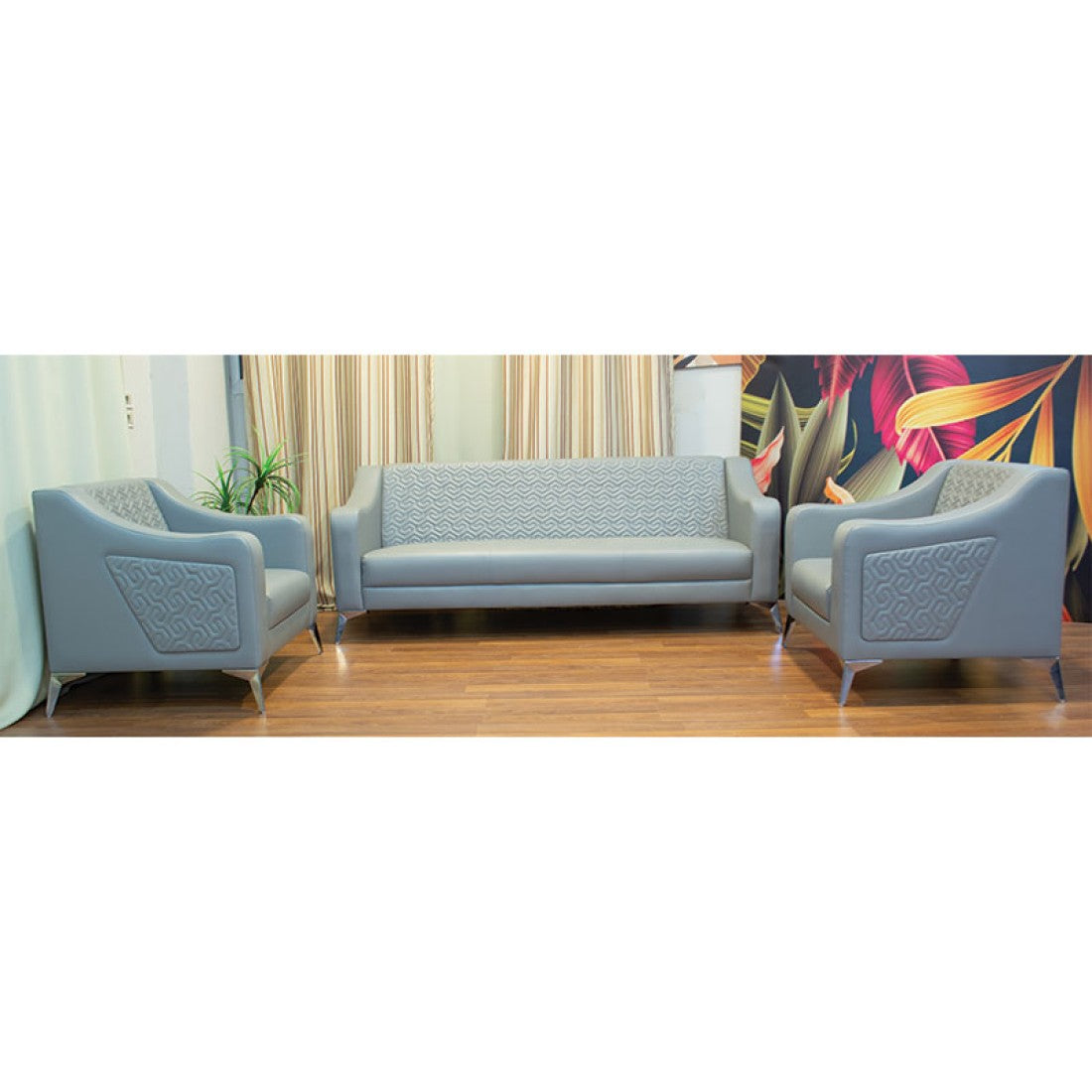 Office Sofa Set – Gray Leather with Musky and mdf Wood - BESAN