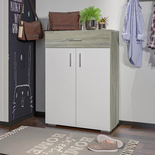 Shoe Cabinet, 80 × 37 × 112 cm - Wooden and White - AZ40046