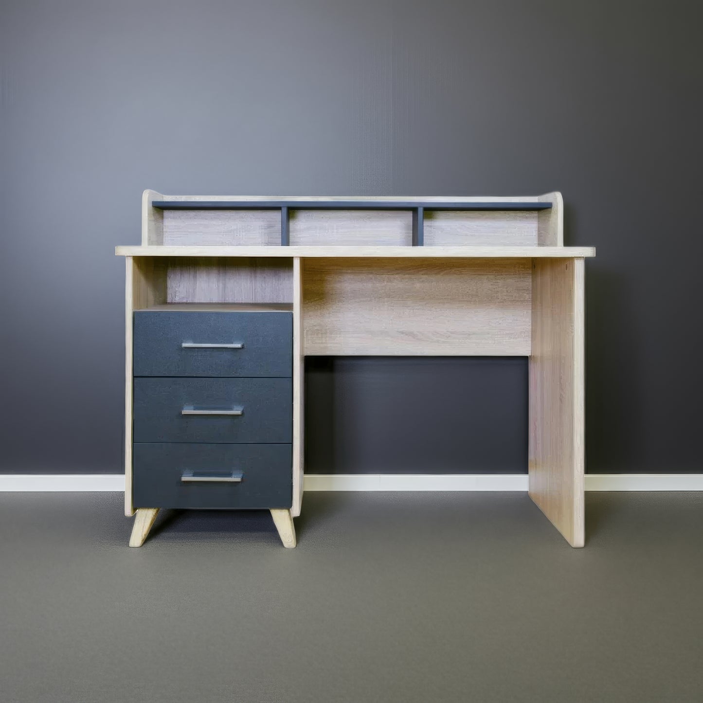 Desk 120 x 60 x 100 cm + Attached Drawer Unit - White and wooden-  AZ1177