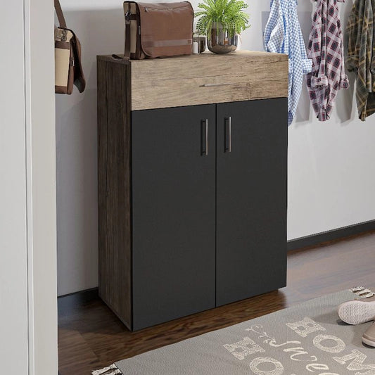 Shoe Cabinet, 80 × 37 × 112 cm - Black and Wooden - AZ40049