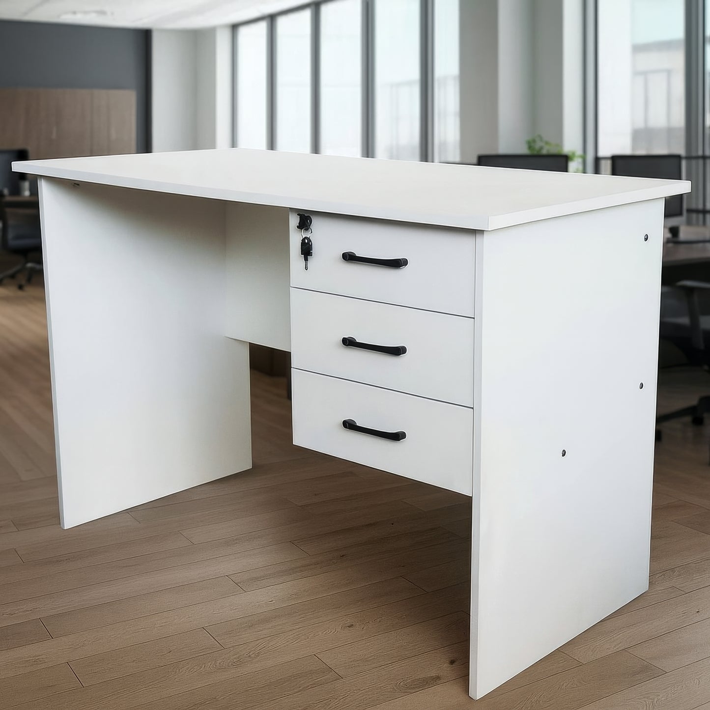 مكتب 120×60×75 سم + وحدة أدراج معلقة – أبيض – AZ1094