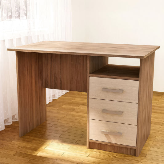 Desk 120 x 60 x 75 cm + Attached Drawer Unit - Beige and Wooden- AZ1071