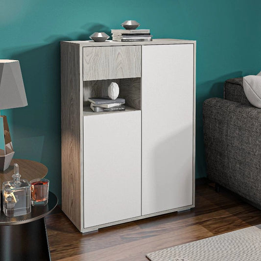 Shoe Cabinet, 80 × 35 × 112 cm - White and Wooden - AZ40050