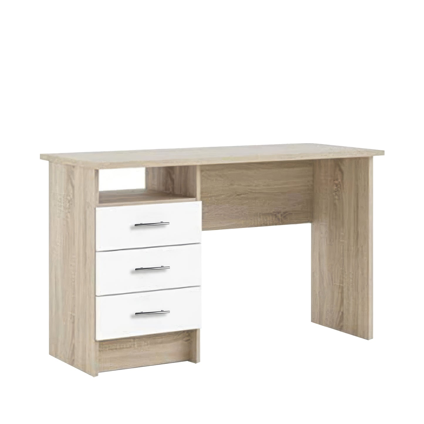 مكتب 120×60×75 سم + وحدة أدراج متصلة – أبيض وخشبي – AZ1070