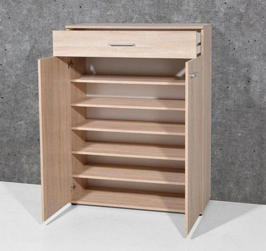 Shoe Cabinet, 80 × 38 × 110 cm - White and Wooden - AZ40051