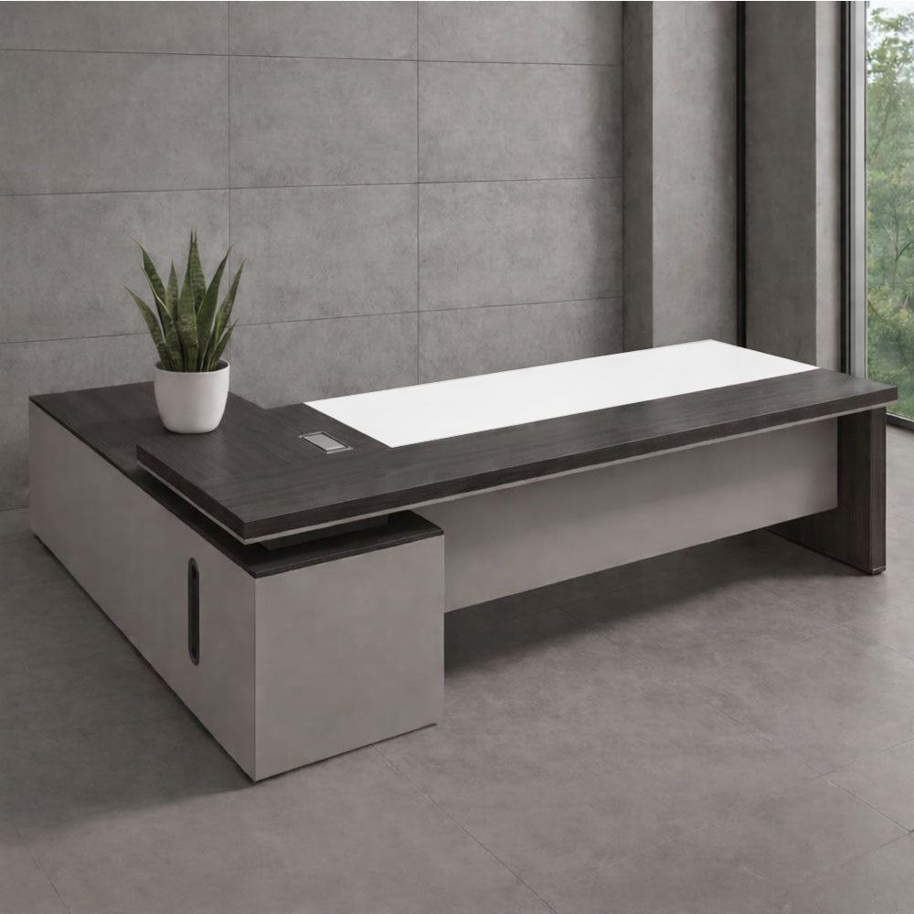 مكتب 220×160×75 سم + وحدة جانبية – رمادي غامق، رمادي فاتح وأبيض – AZ1202
