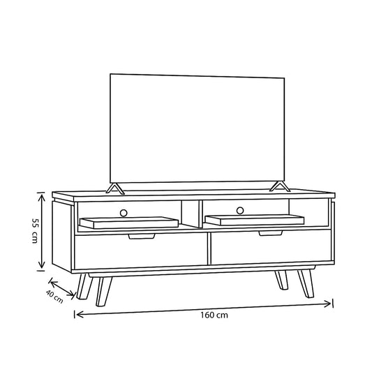 TV Table, 160 × 40 × 55 cm - Wooden and Black - AZ30051