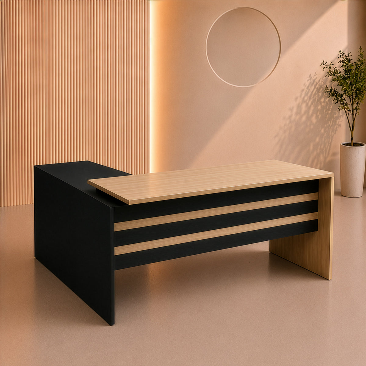 مكتب 160×160×75 سم + سايد – خشبي وأسود – AZ12065