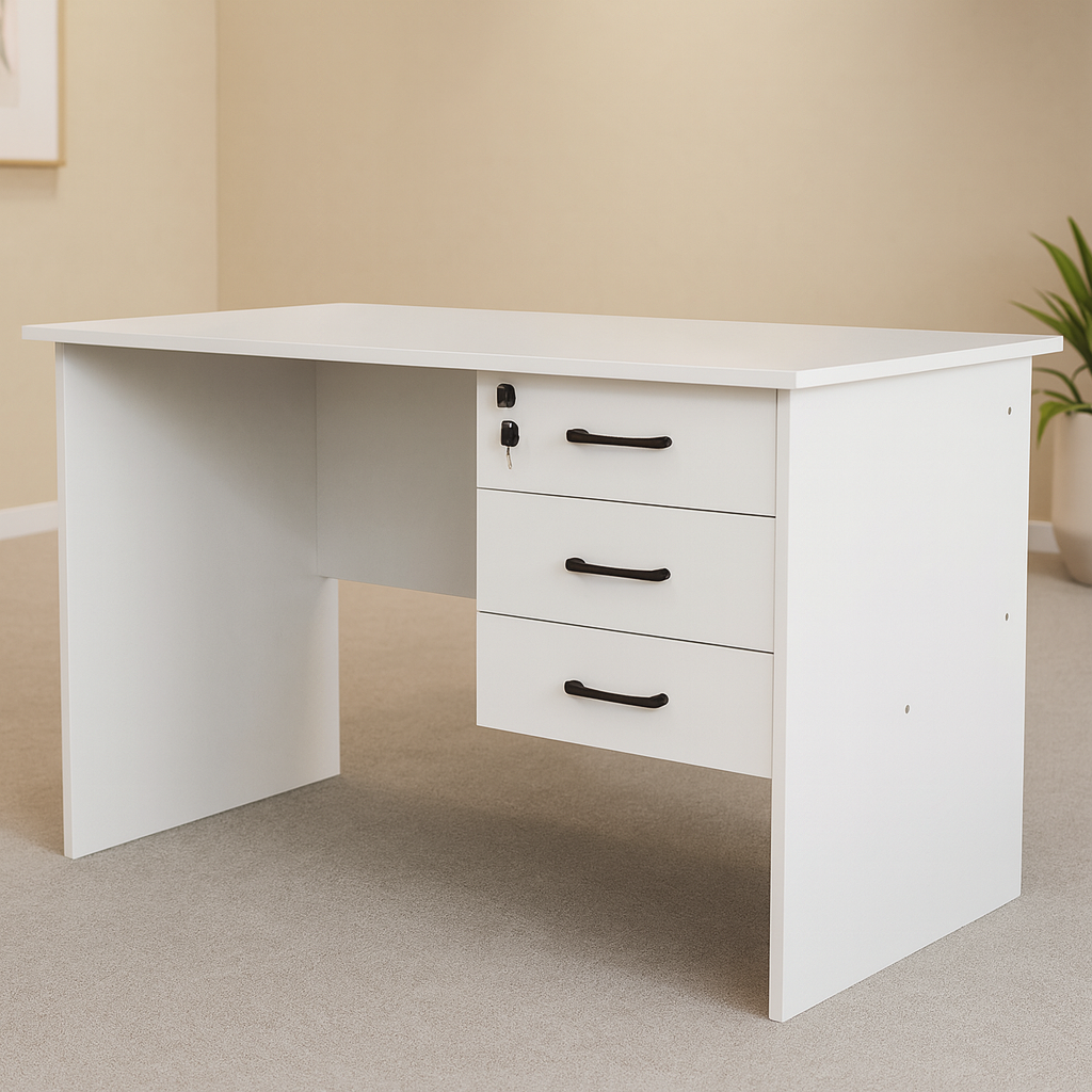 Desk 120 x 60 x 75 cm + Attached Drawer Unit - White - AZ1094