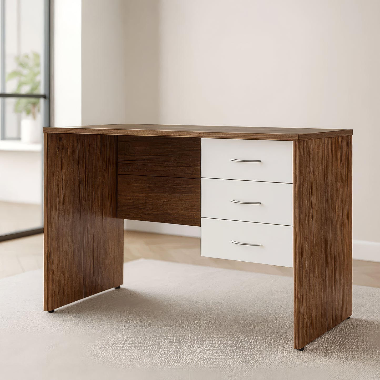 Desk 140×70×75 cm + Attached Drawer Unit – Brown and White – AZ1007