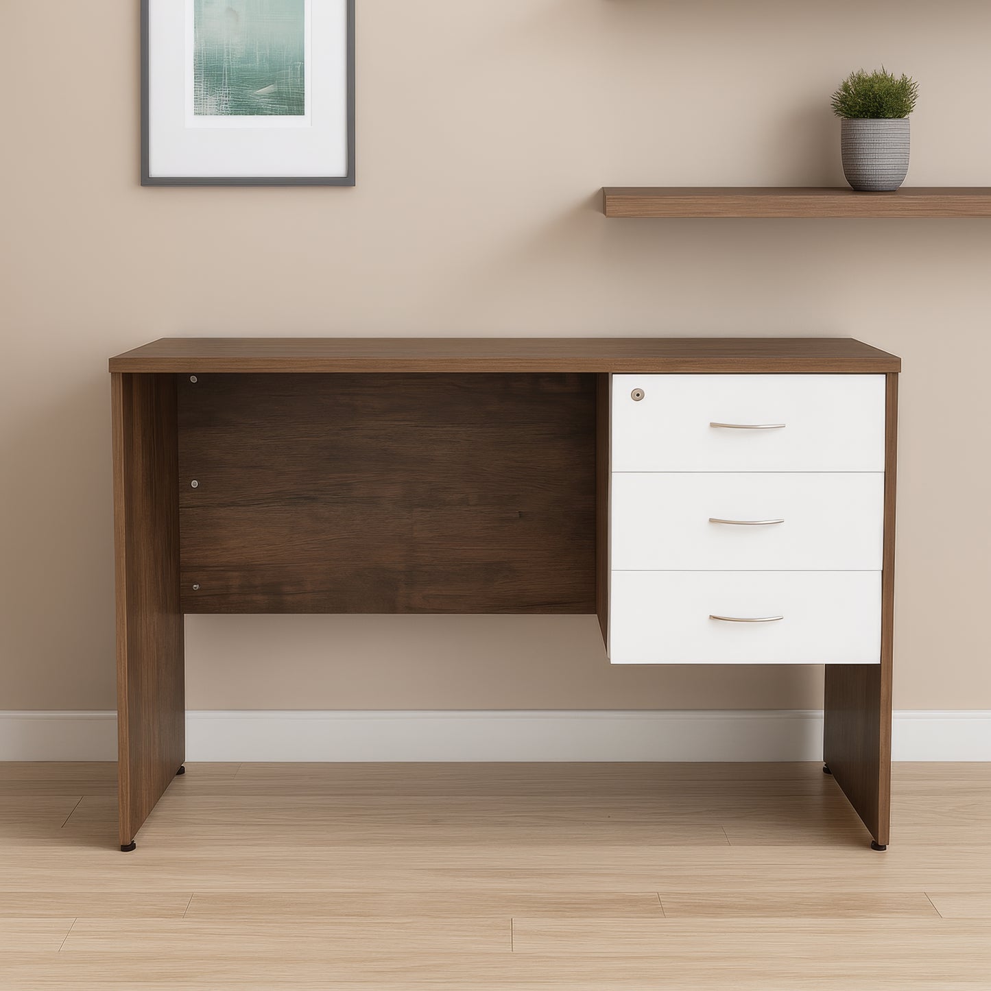 Desk 140×70×75 cm + Attached Drawer Unit – Brown and White – AZ1007