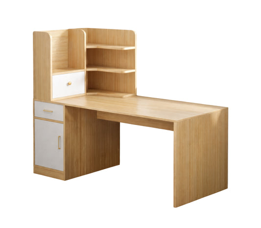 مكتب 140×60×140 سم + مكتبة – خشبي وأبيض – AZ1179
