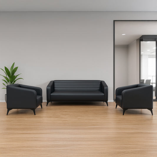 Office Sofa Set – Black Leather with Musky and mdf Wood - ZAYTONE