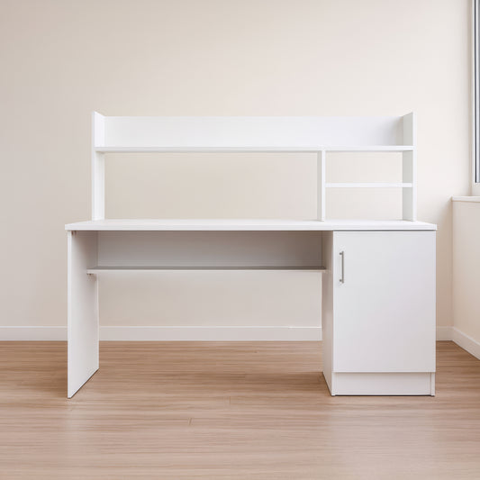 Desk 140×60×140 cm + Door + Bookcase – White – AZ1061