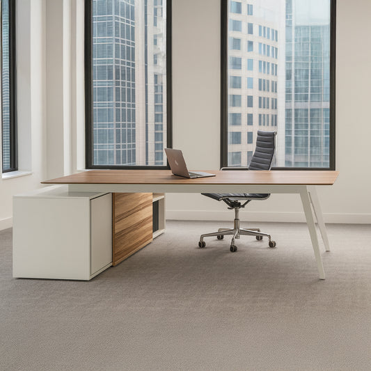 Desk 75 x 220 x 80 cm - Wooden and White - AZ11183