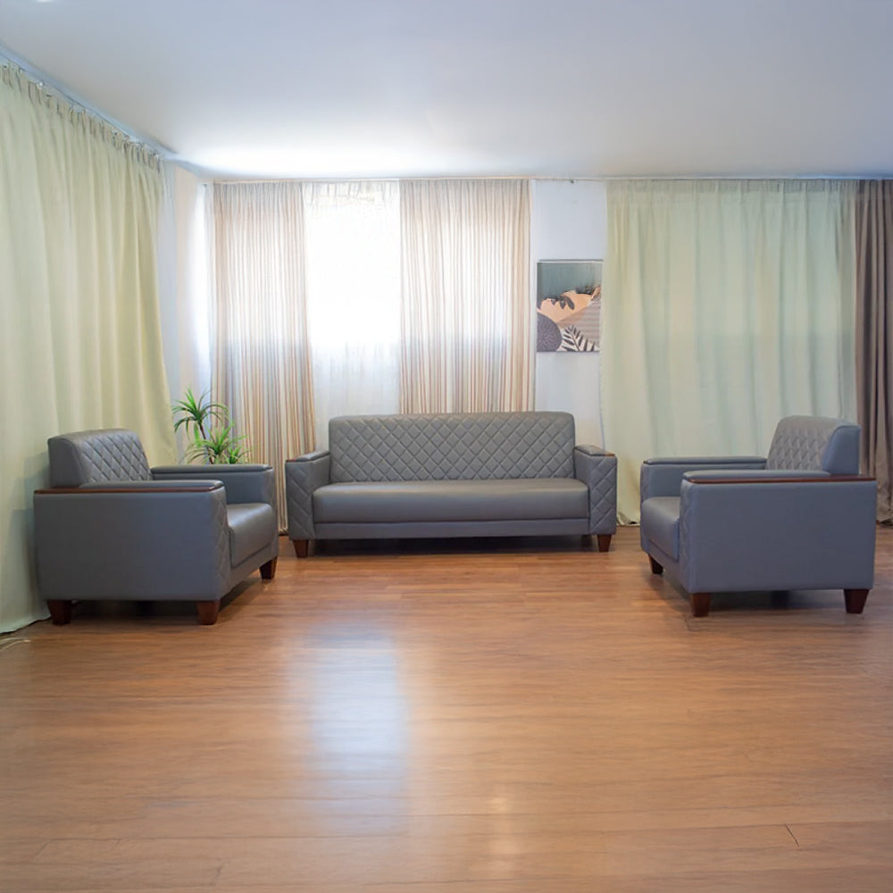 Office Sofa Set – Gray Leather with Musky and mdf Wood - TOZLA