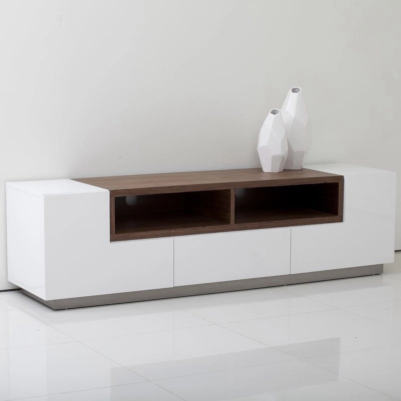 طاولة تلفزيون 140 × 40 × 45 سم – أبيض وبني ورمادي – AZ30054
