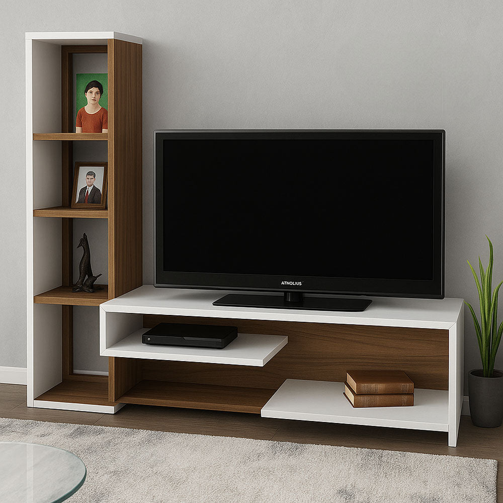 طاولة تلفزيون 160 × 160 × 40 سم – بني وأبيض – AZ111341