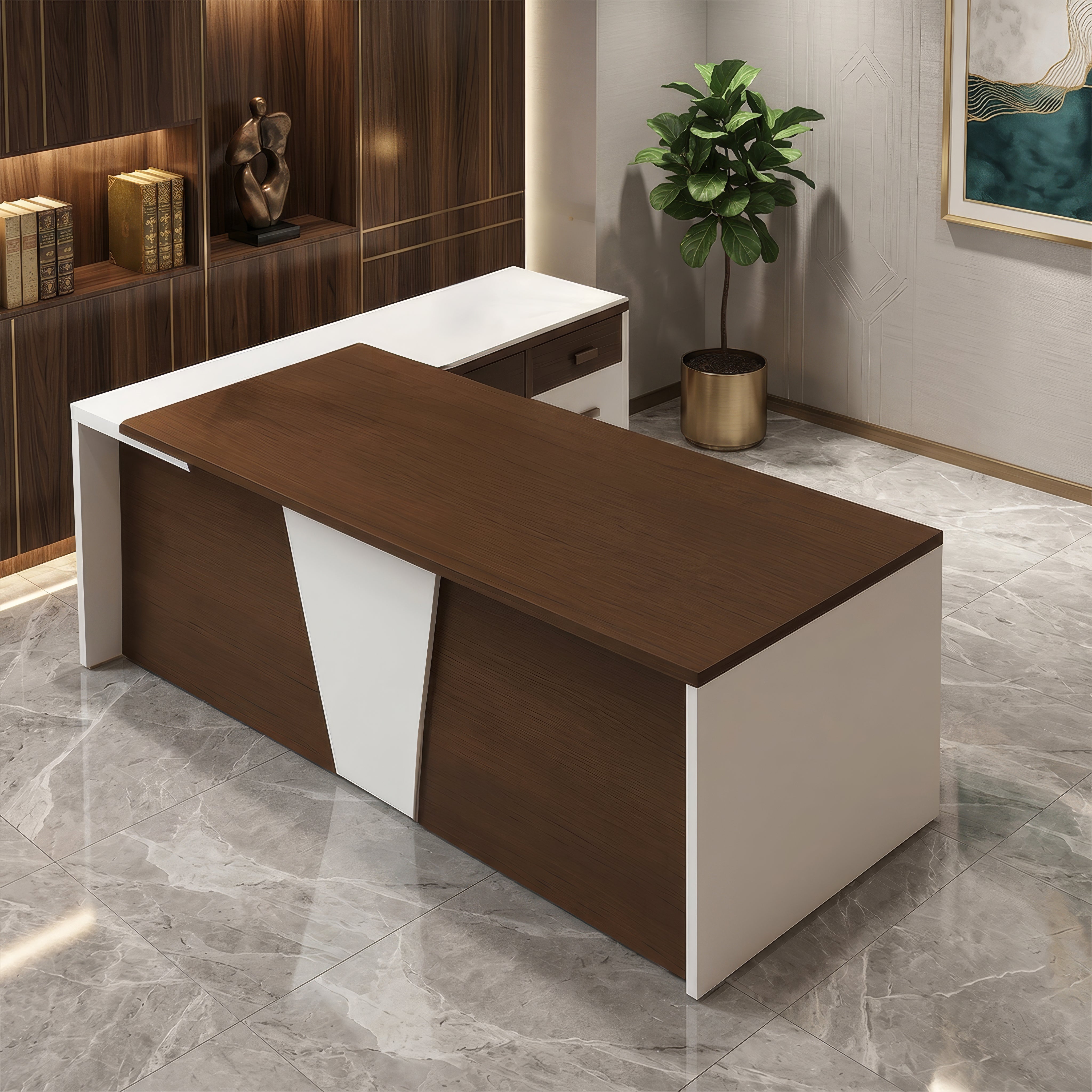 مكتب 160×160×75 سم + سايد – بني و أبيض – AZ12068
