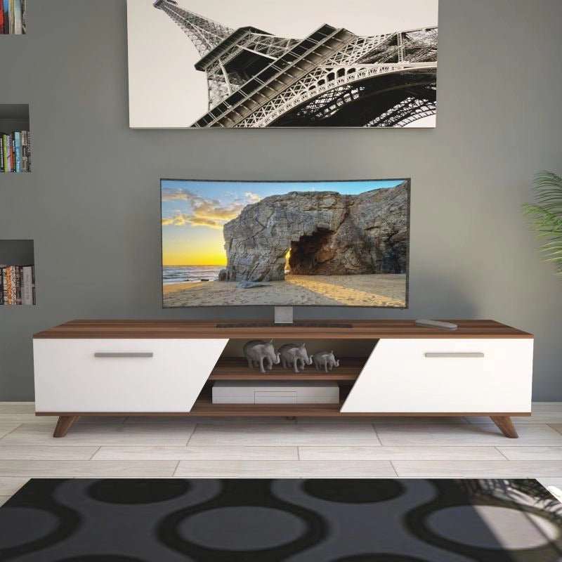 طاولة تلفزيون 180 × 38 × 50 سم – بني وأبيض – AZ30057

