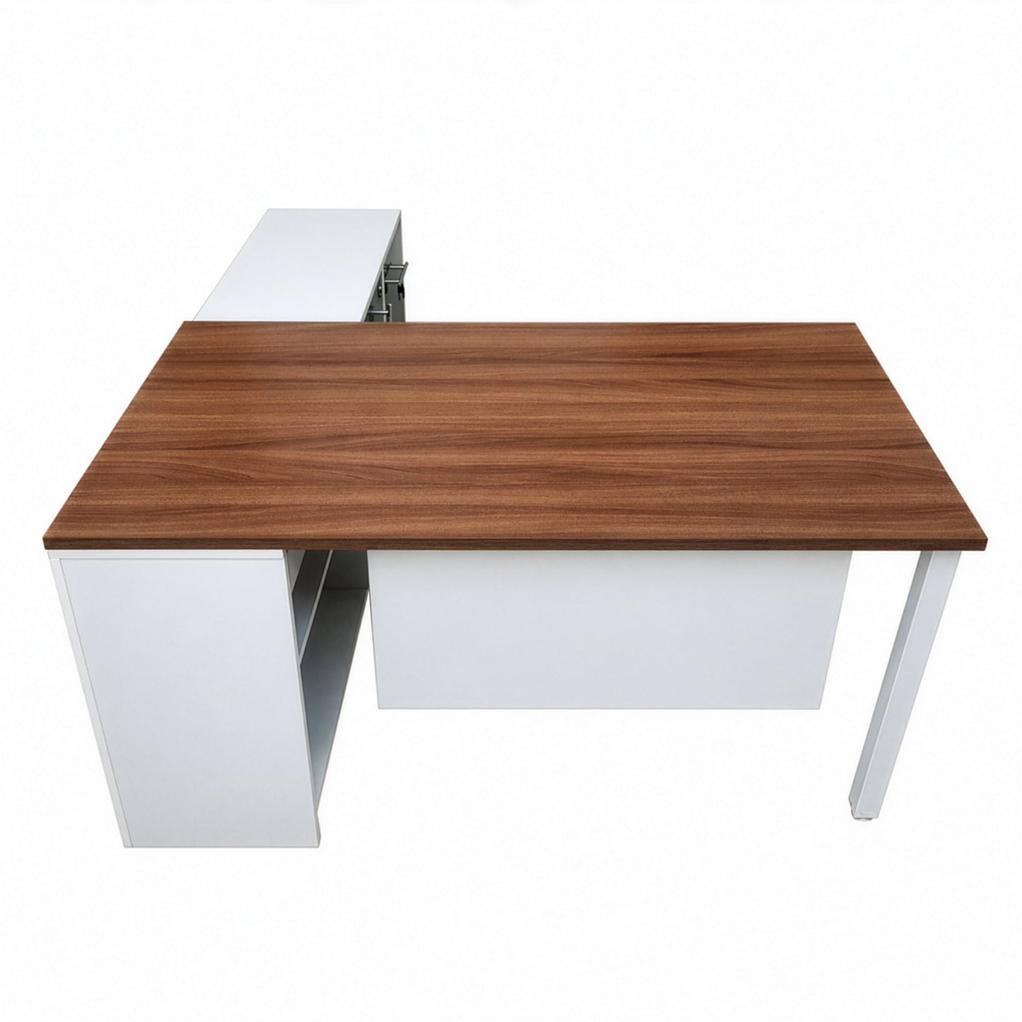 مكتب 160×160×75 سم + شاسيه معدني + سايد - بني وأبيض - AZ50017

