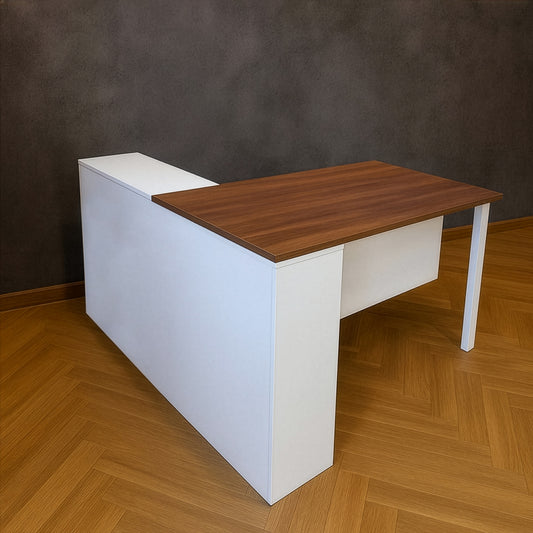 مكتب 160×160×75 سم + شاسيه معدني + سايد - بني وأبيض - AZ50017

