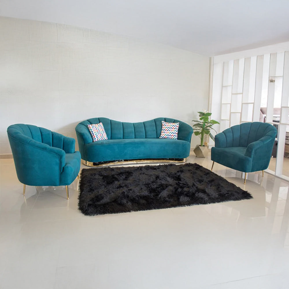 Modern Sofa Set 3 Pieces (Beech Wood, Plywood, Pine) – Color: Turquoise –Duba