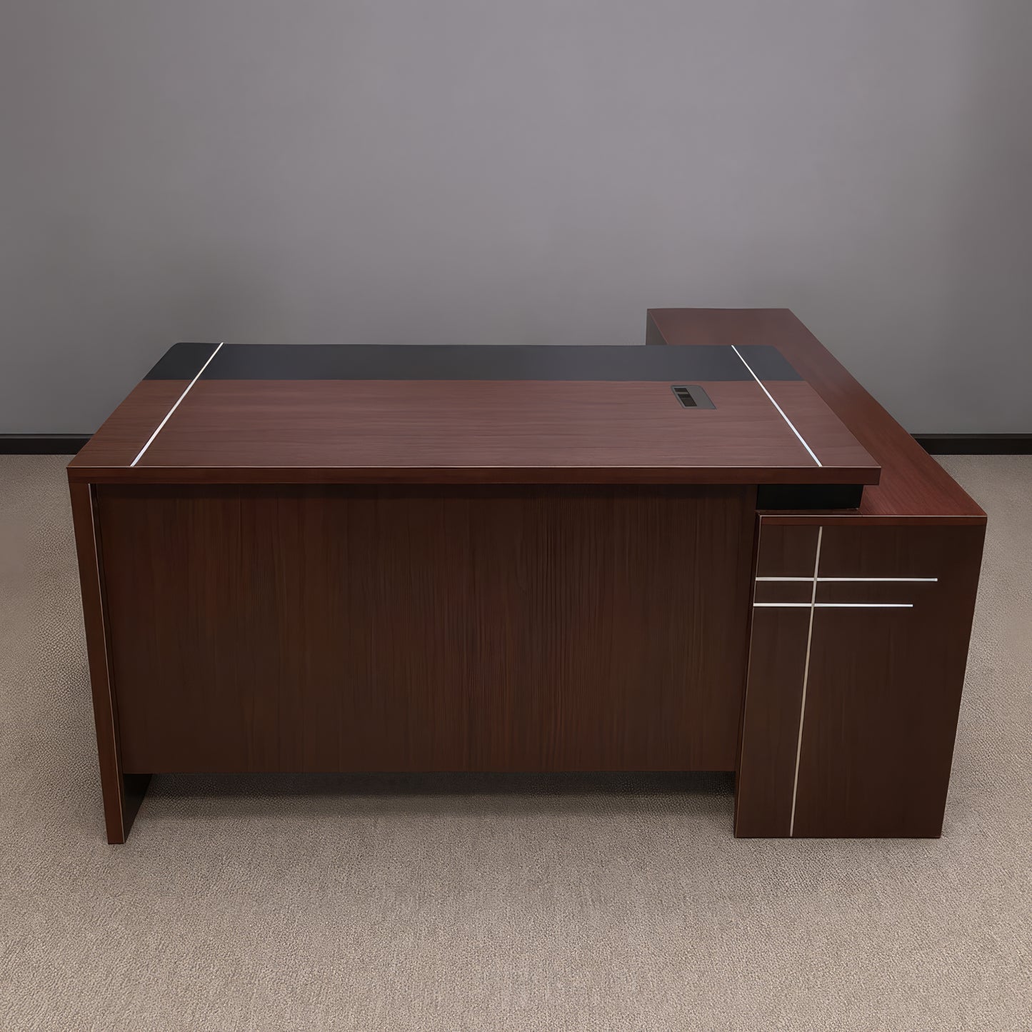 مكتب 160×160×75 سم + وحدة جانبية – بني وأسود – AZ50040