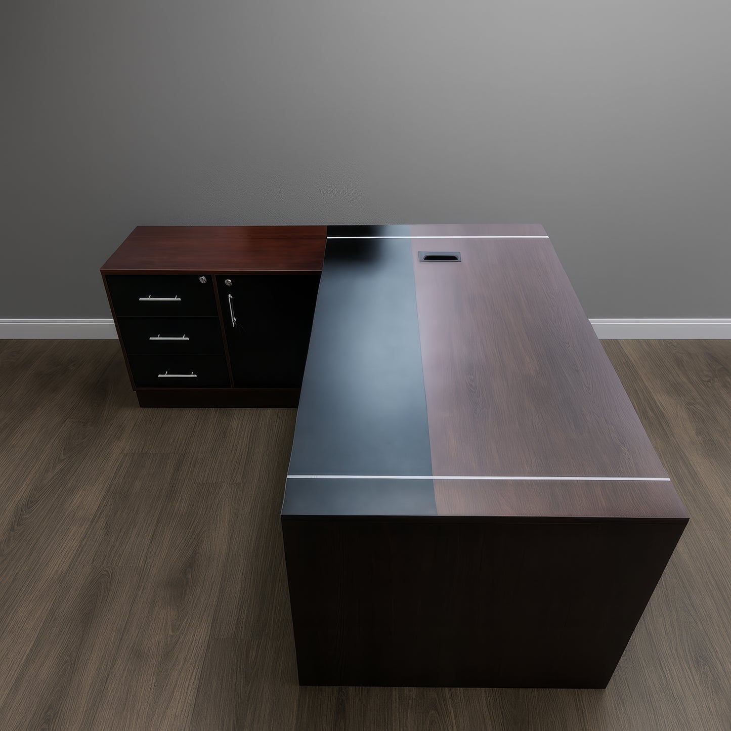 مكتب 160×160×75 سم + وحدة جانبية – بني وأسود – AZ50040