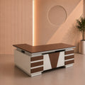 Desk 180×160×75 cm + Side Unit + Attached Drawer Unit – White and Brown – AZ120137