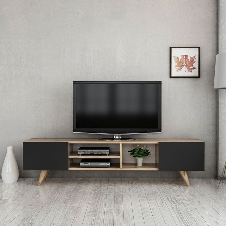 طاولة تلفزيون 180 × 40 × 50 سم – خشبي وأسود – AZ30059
