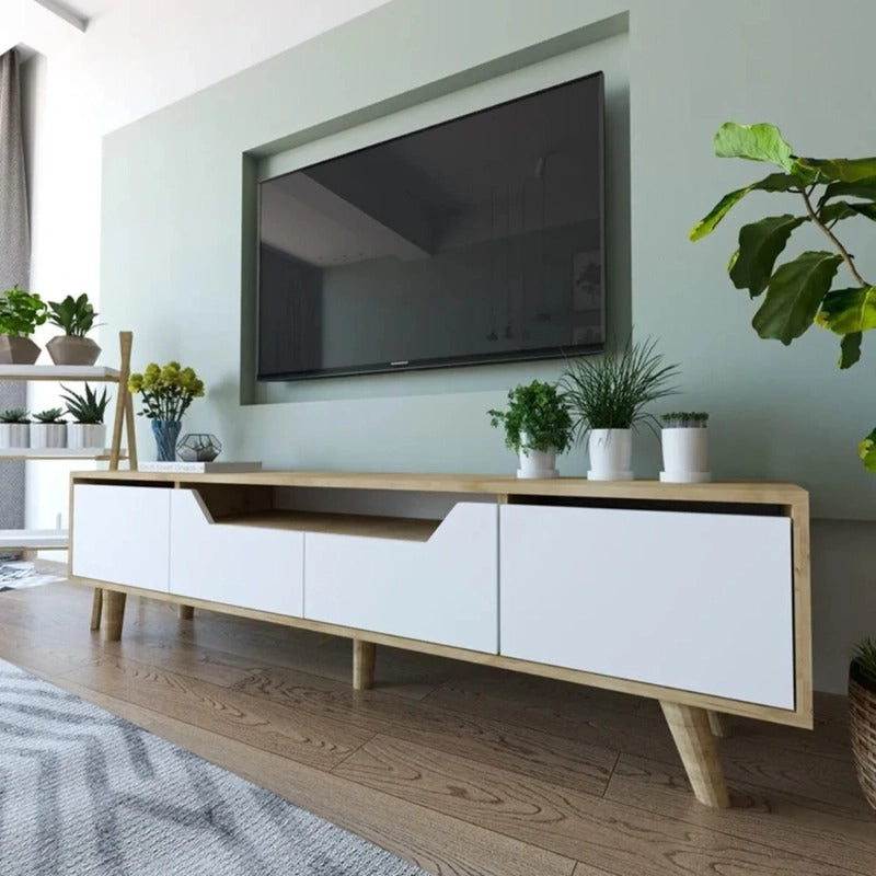 طاولة تلفزيون 180 × 30 × 40 سم – خشبي وأبيض – AZ3005