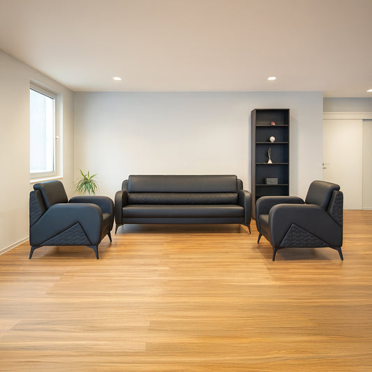 Office Sofa Set – Black Leather with Musky and mdf Wood - YAFA