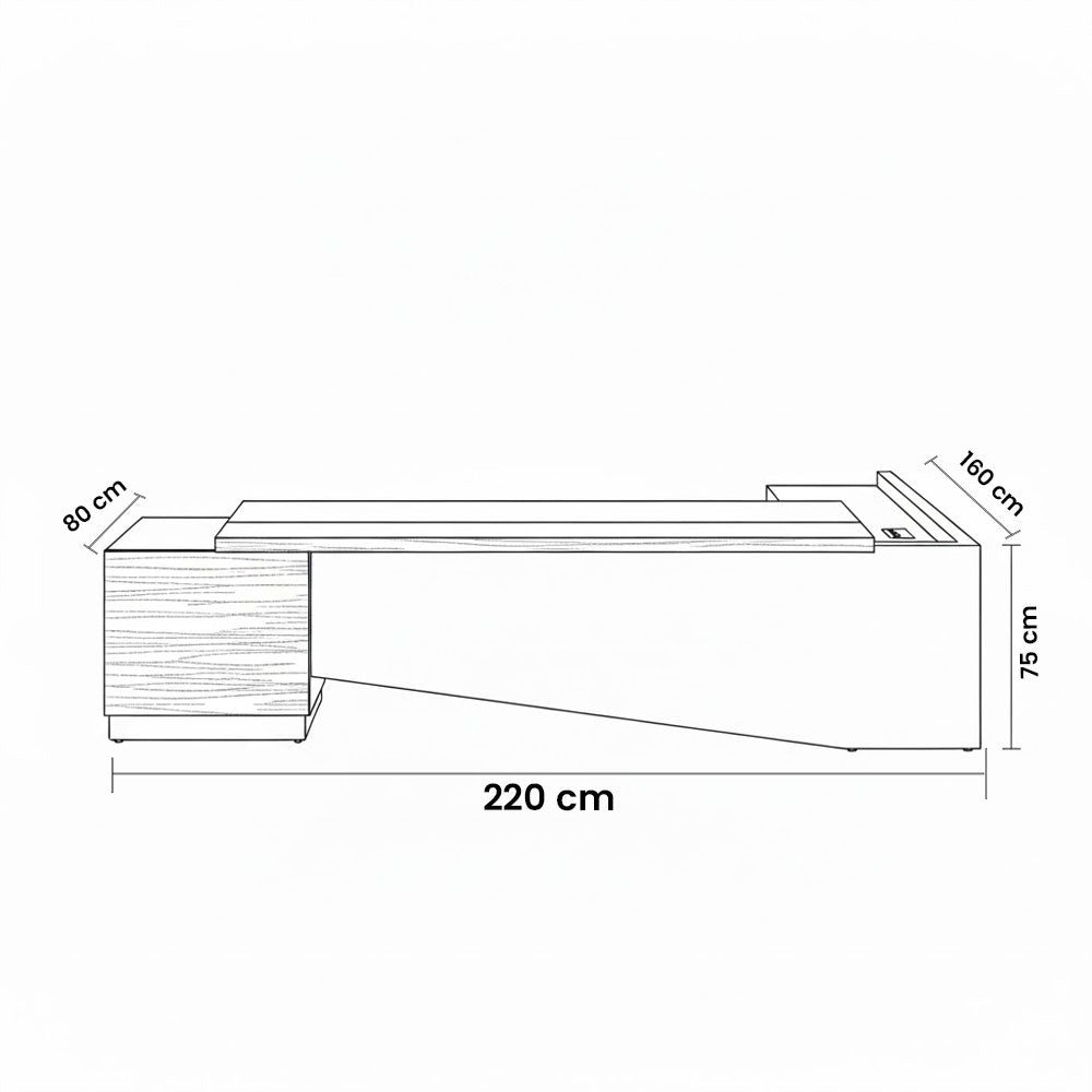 مكتب 220×160×75 سم + سايد – خشبي وأسود – AZ1111