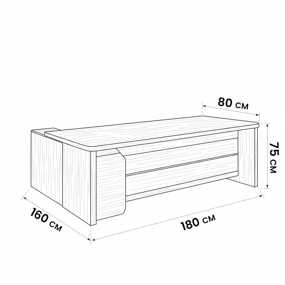 مكتب 180×160×75 سم + سايد – بني وأسود – AZ12072
