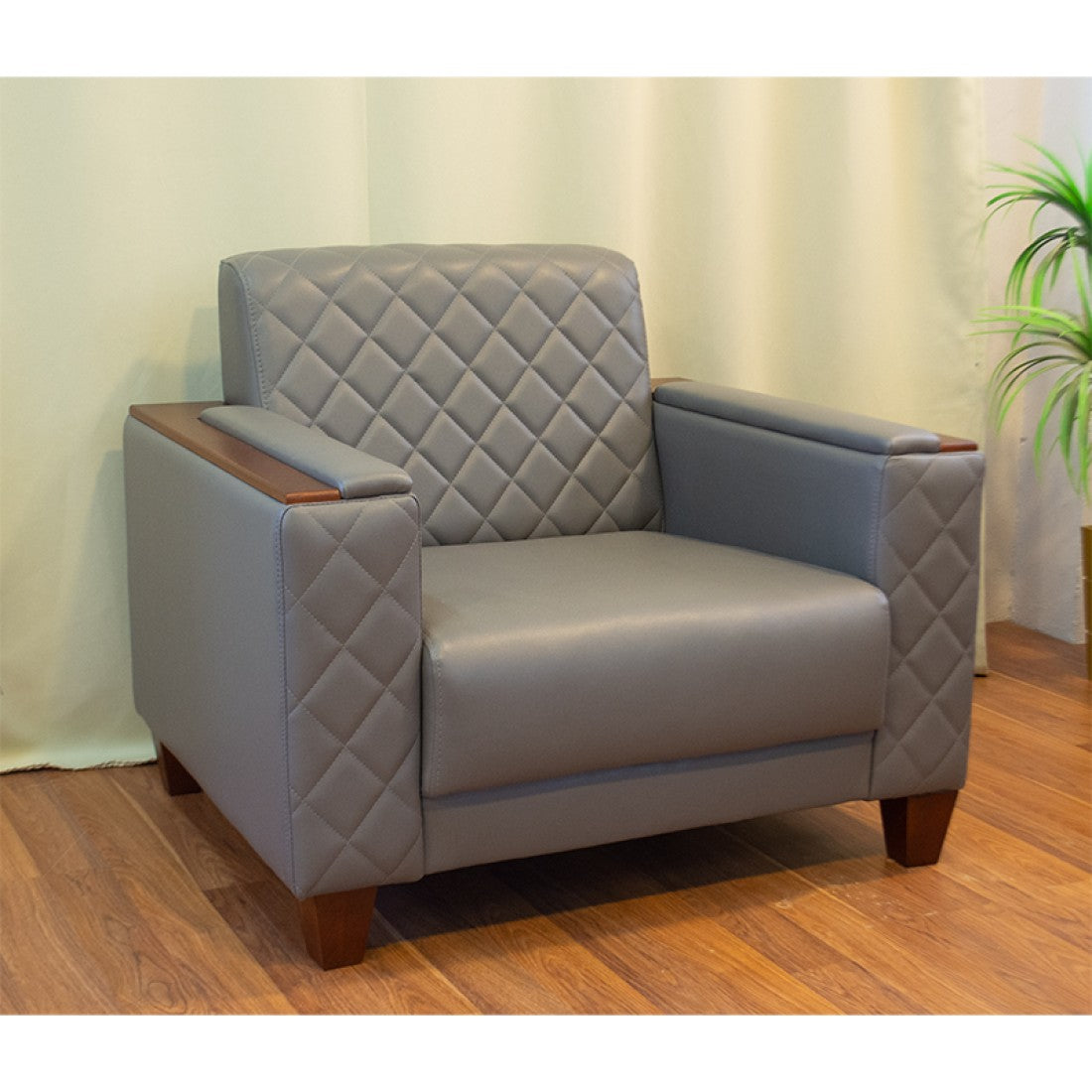Office Sofa Set – Gray Leather with Musky and mdf Wood - TOZLA