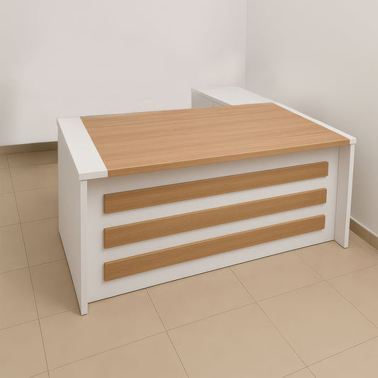 مكتب 160×160×75 سم + سايد – خشبي وأبيض – AZ120106
