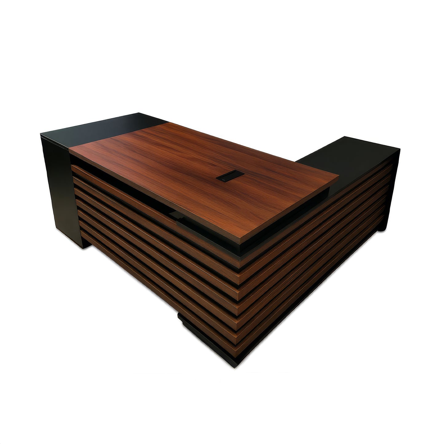 مكتب 180×160×75 سم + وحدة جانبية + أدراج متصلة – بني وأسود – AZ50038
