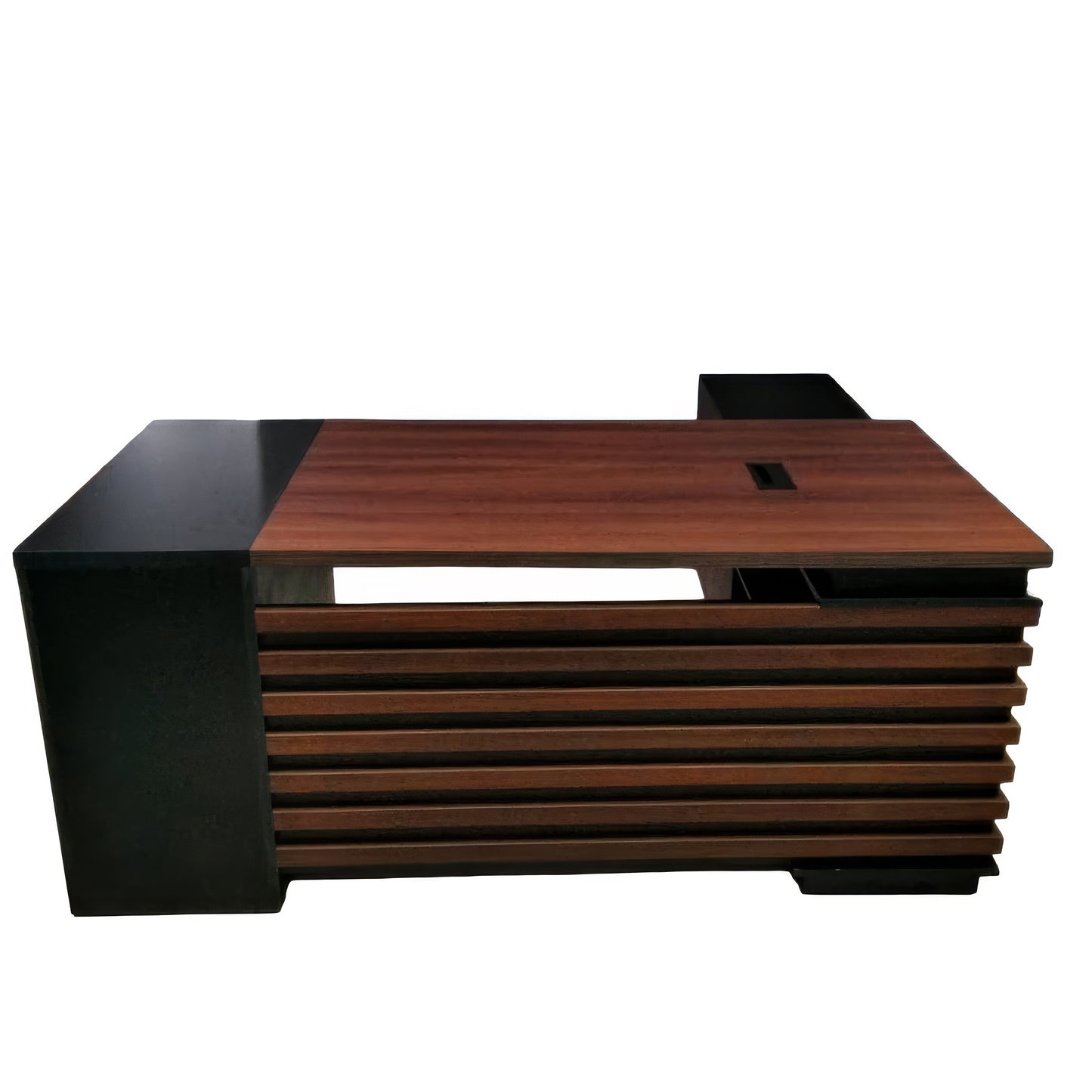 مكتب 180×160×75 سم + وحدة جانبية + أدراج متصلة – بني وأسود – AZ50038
