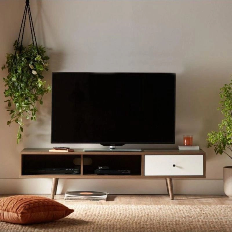 طاولة تلفزيون 150×30×50 سم – بني وأبيض – AZ30061