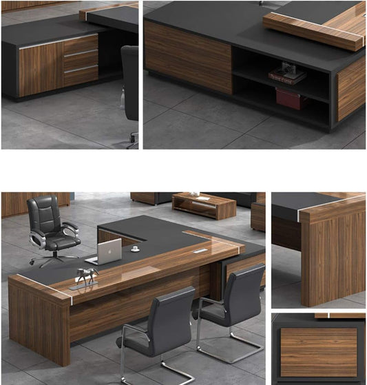 مكتب 220×160×75 سم + سايد – بني وأسود – AZ1089
