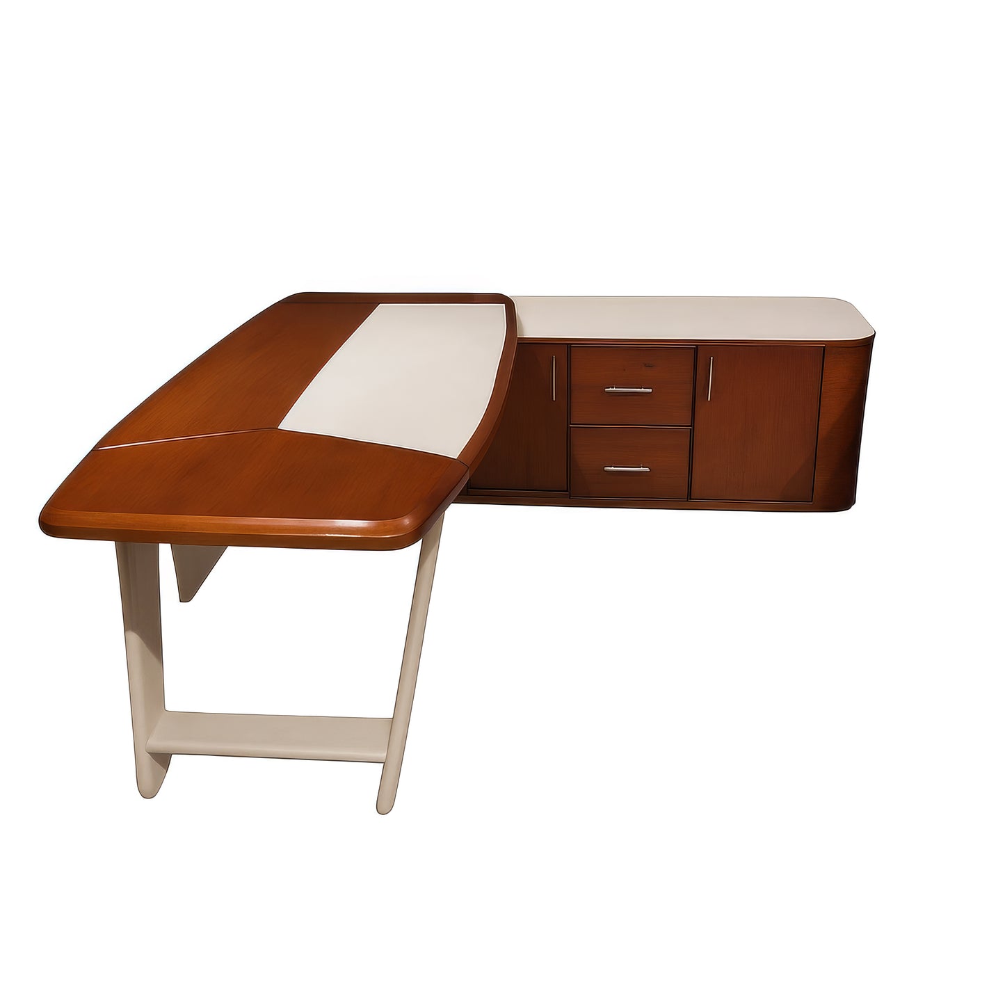 مكتب 180×160×75 سم + وحدة جانبية + طاولة استقبال – بني وأبيض – AZ50044
