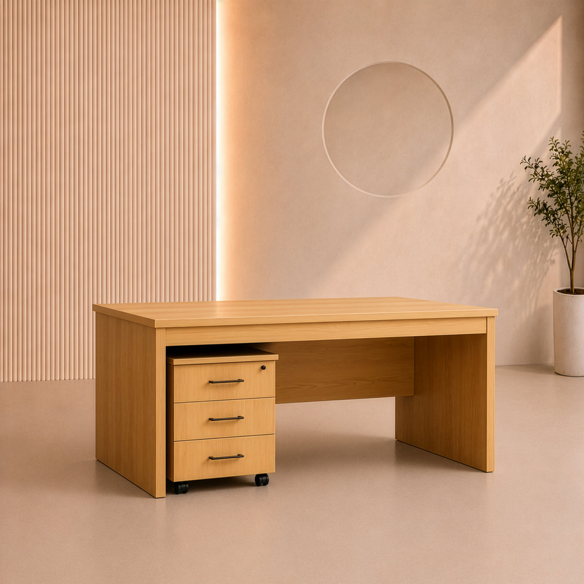 مكتب 180×80×75 سم + وحدة أدراج متحركة - بيج - AZ50028