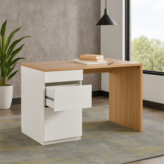 Desk 140 x60 x 75 cm - white &wooden - AZ1095