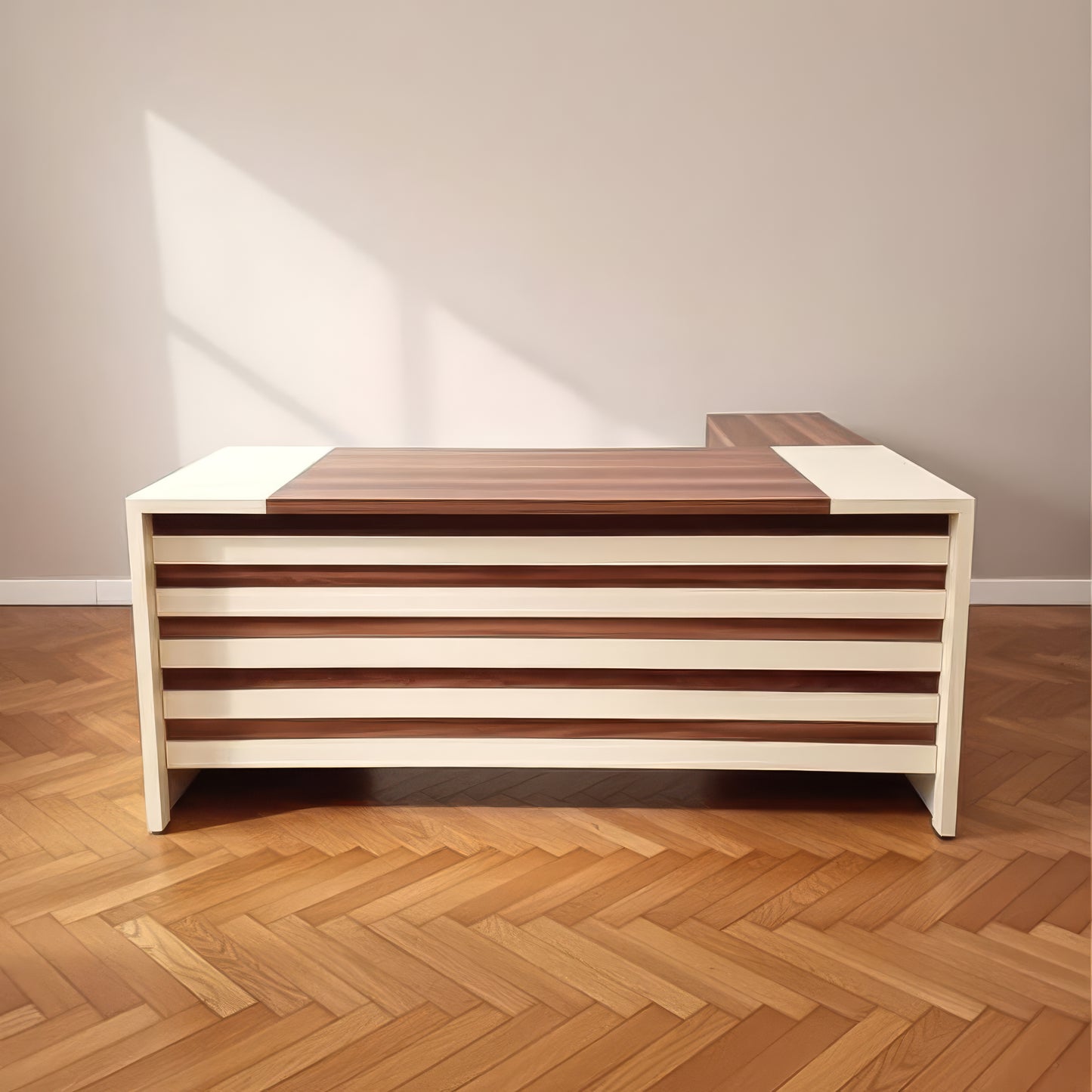 مكتب 180×160×75 سم + وحدة جانبية متحركة – بني وبيج – AZ50026