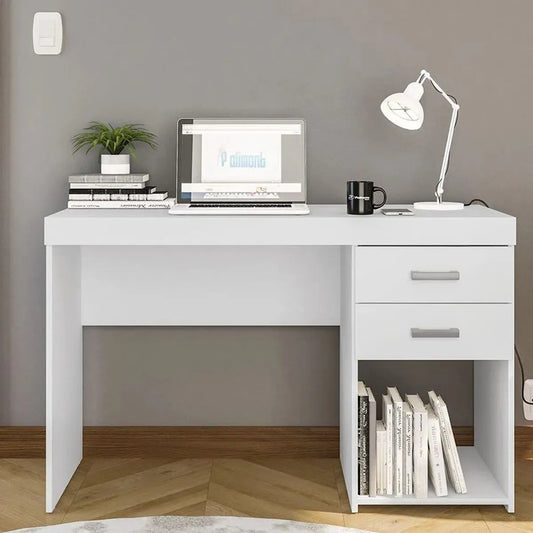 Desk 120×60×75 cm + Attached Unit (1 Door + 2 Drawer) – White – AZ1046