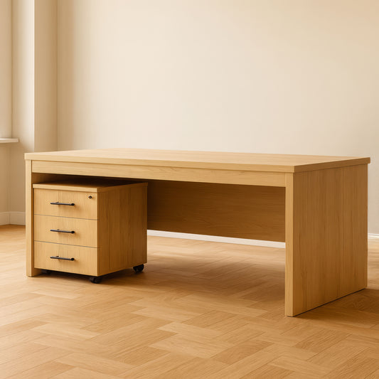 مكتب 180×80×75 سم + وحدة أدراج متحركة - بيج - AZ50028