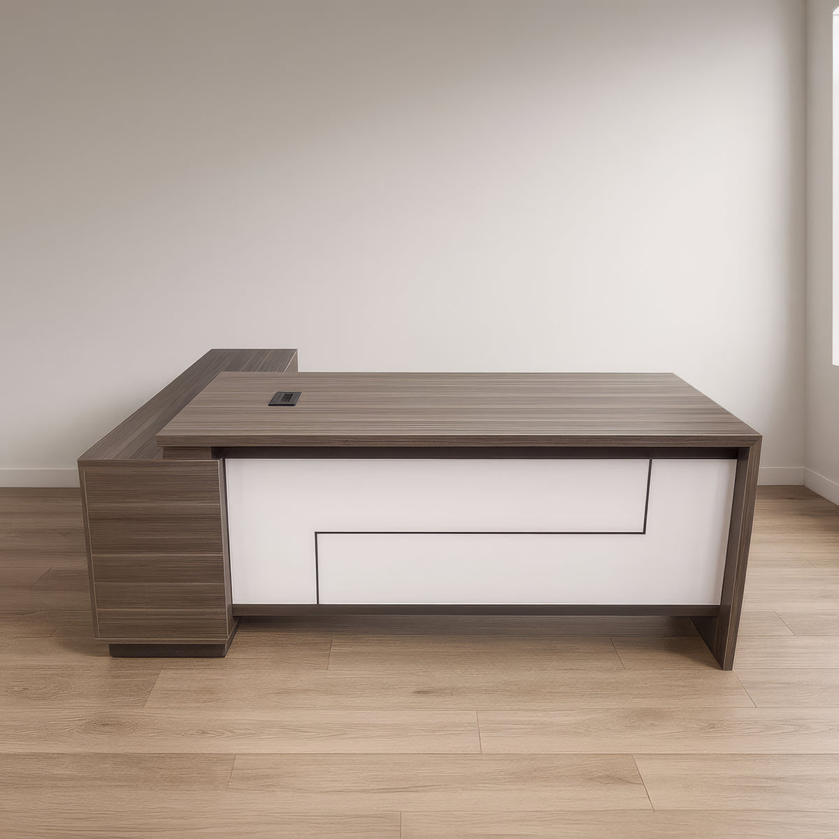 مكتب 180×160×75 سم + وحدة جانبية – أبيض ورصاصي – AZ50027
