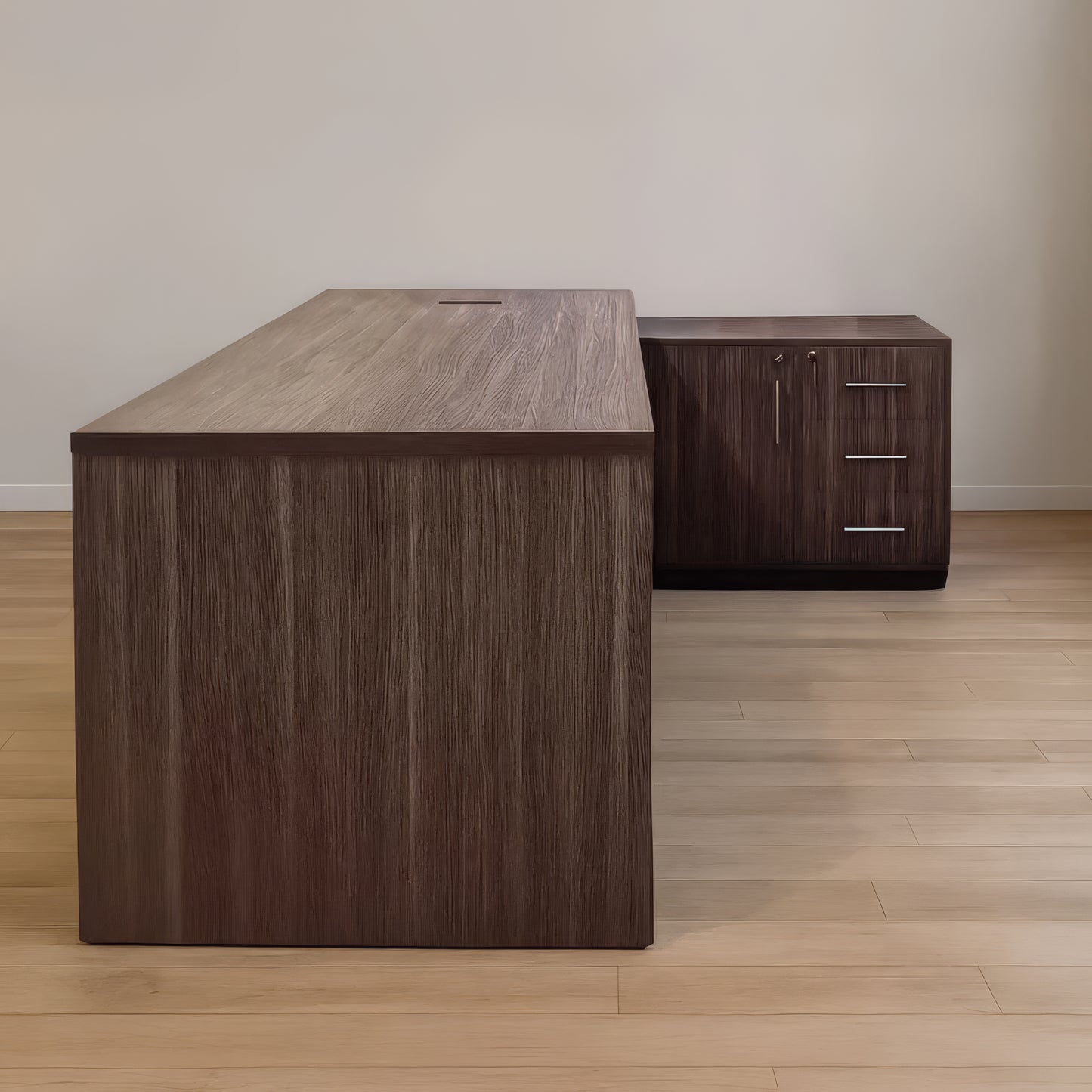 مكتب 180×160×75 سم + وحدة جانبية – أبيض ورصاصي – AZ50027